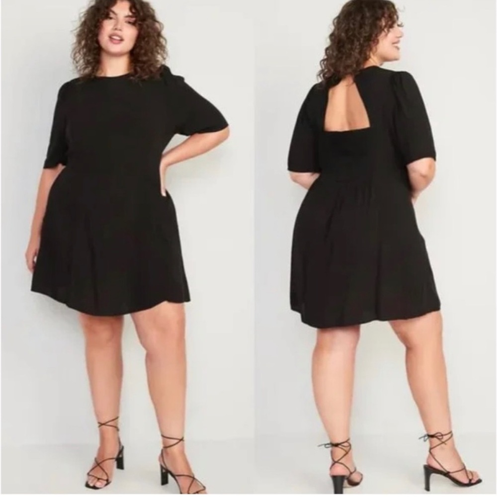 Old Navy Fit & Flare Puff-Sleeve Smocked Cutout Mini Dress